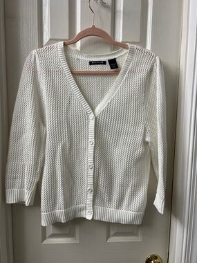 Architect White Open-Knit V-Neck Button Cardigan